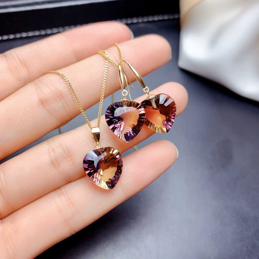 Fashion Amethyst Female Pendant Earring Set - Zentrova