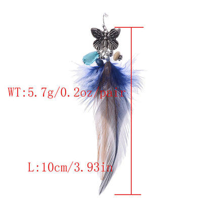 Bohemian Retro Mori Style Butterfly Shape Feather Long Earrings - Zentrova