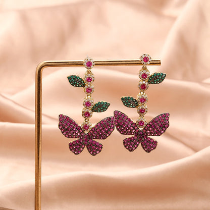 Personality Super Fairy Butterfly Earrings Micro-inlaid Zircon Leaf Flower Long Tassel Earrings Temperament Goddess - Zentrova