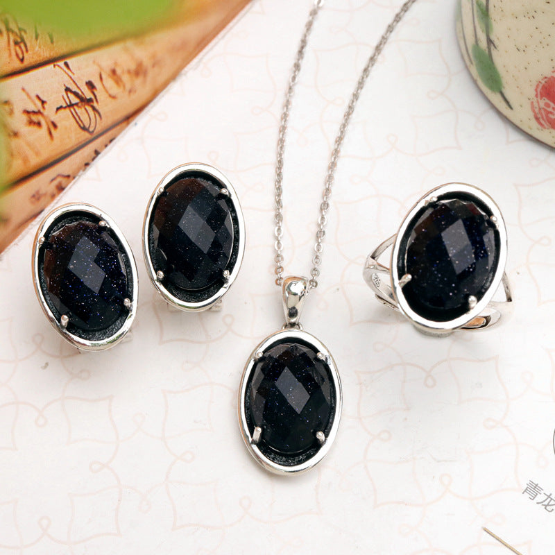 Retro Distressed Elegant And Ethnic Style Earrings Necklace Ring Three-piece Set - Zentrova
