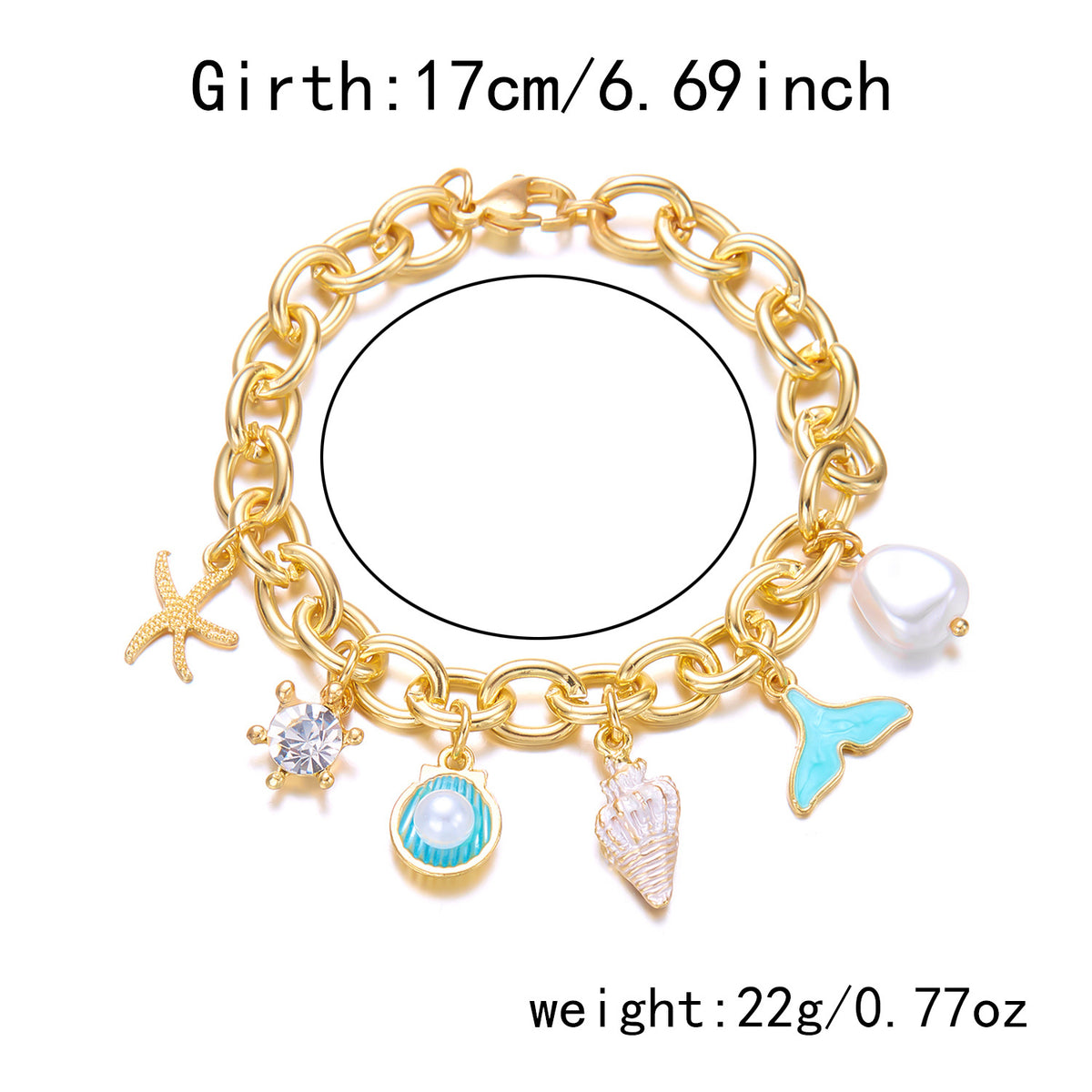 Women's Fashion Starfish Pearl Shell Fishtail Multi-pendant Necklace Bracelet - Zentrova