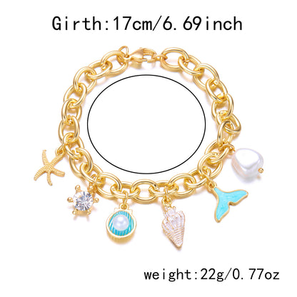 Women's Fashion Starfish Pearl Shell Fishtail Multi-pendant Necklace Bracelet - Zentrova