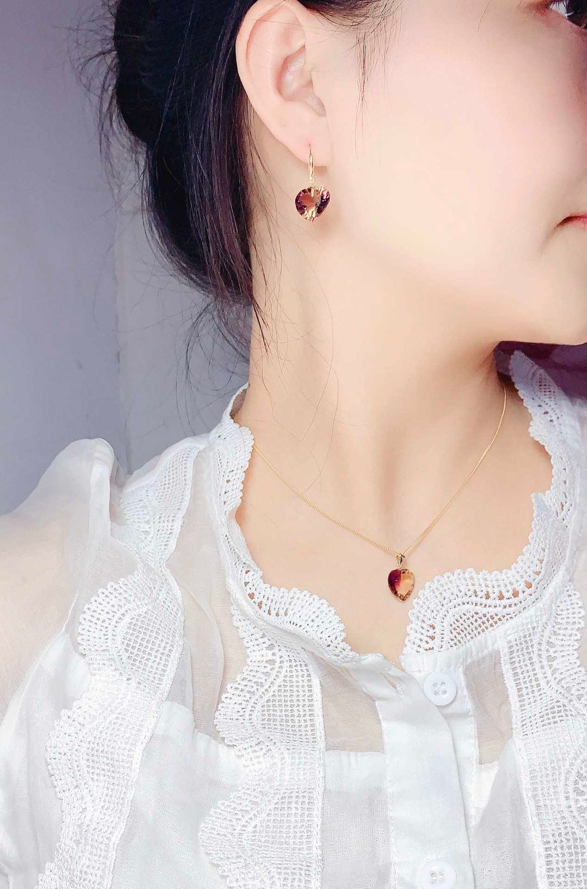 Fashion Amethyst Female Pendant Earring Set - Zentrova