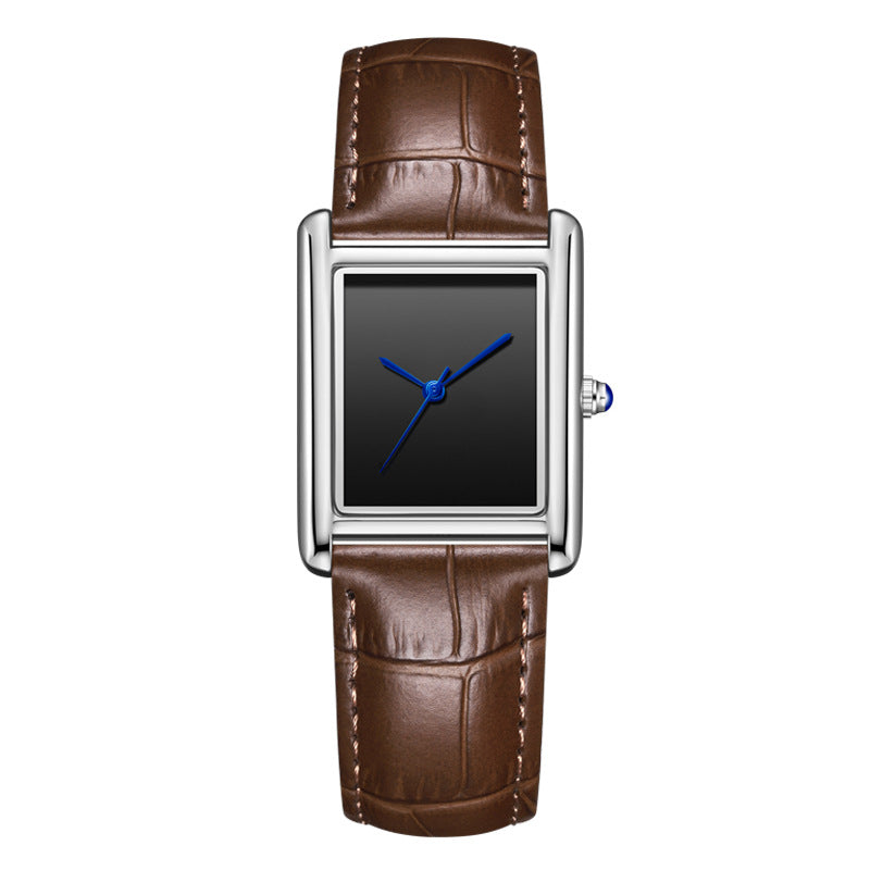 Couple Leather Watch Strap Simple Square Student's Watch Waterproof - Zentrova