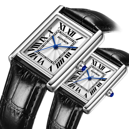 Couple Leather Watch Strap Simple Square Student's Watch Waterproof - Zentrova