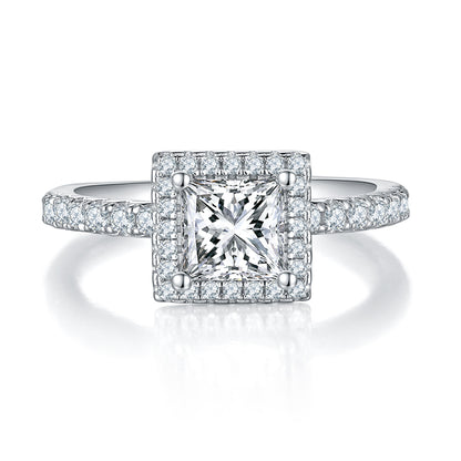 Square Moissanite Set With Top-quality Moissanite Luxury And Fashionable Light Luxury Jewelry Silver Ring S925 Silver Electroplated With Platinum - Zentrova
