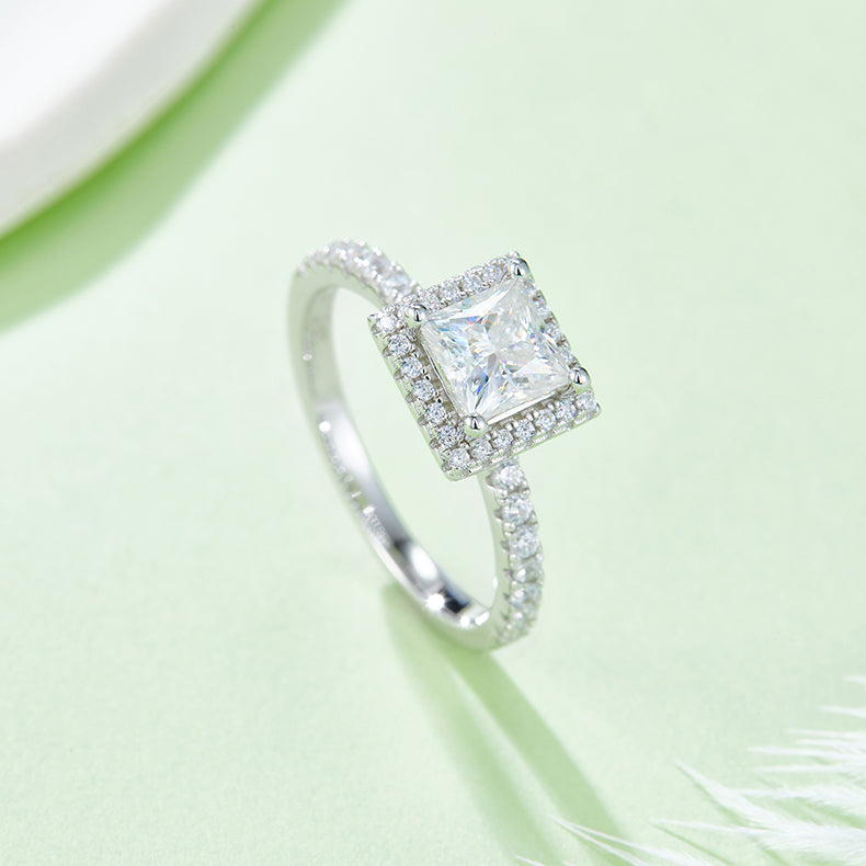 Square Moissanite Set With Top-quality Moissanite Luxury And Fashionable Light Luxury Jewelry Silver Ring S925 Silver Electroplated With Platinum - Zentrova