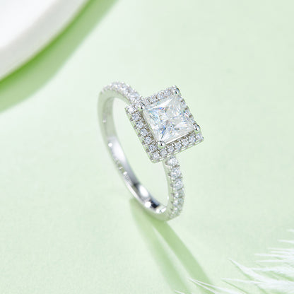 Square Moissanite Set With Top-quality Moissanite Luxury And Fashionable Light Luxury Jewelry Silver Ring S925 Silver Electroplated With Platinum - Zentrova