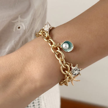 Women's Fashion Starfish Pearl Shell Fishtail Multi-pendant Necklace Bracelet - Zentrova - Alternative View