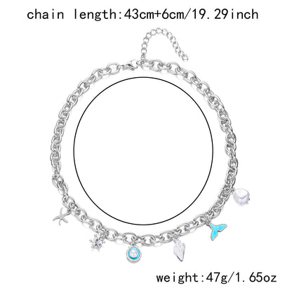 Women's Fashion Starfish Pearl Shell Fishtail Multi-pendant Necklace Bracelet - Zentrova