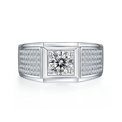 Men's 1-carat Luxury And Fashionable Light Luxury Jewelry Silver Ring Set With Top-quality Moissanite, S925 Silver-plated Platinum - Zentrova
