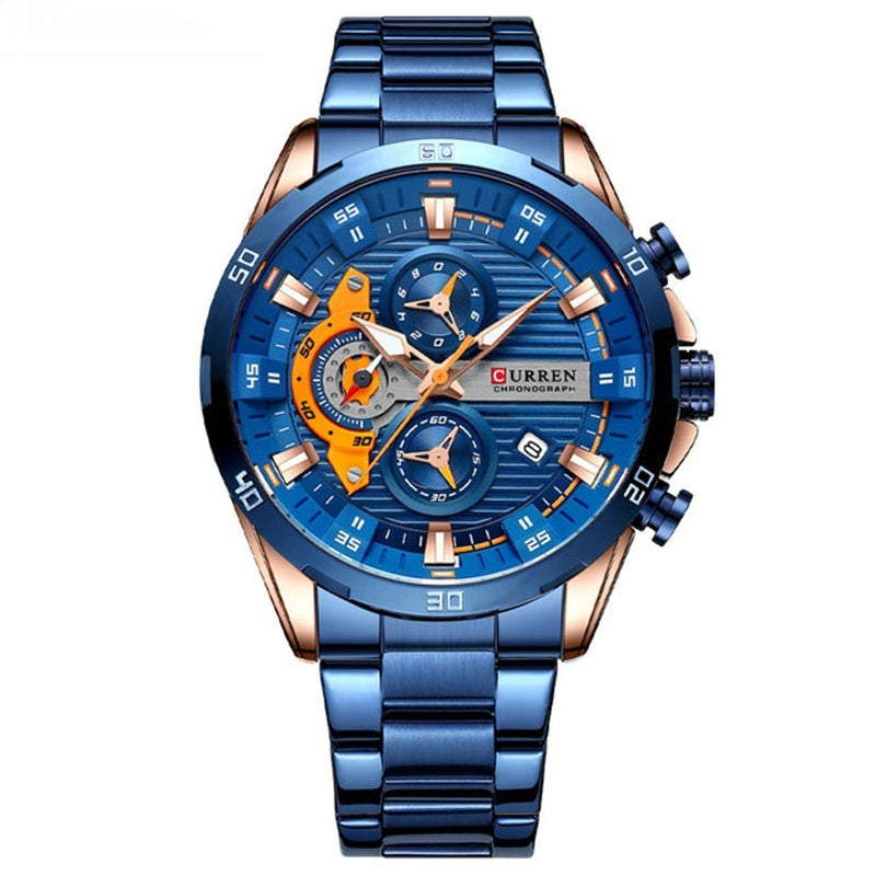 Mens Six-Hand Steel-Strap Motorcycle Watch - Zentrova