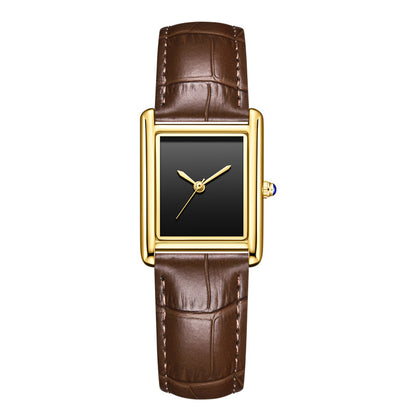 Couple Leather Watch Strap Simple Square Student's Watch Waterproof - Zentrova